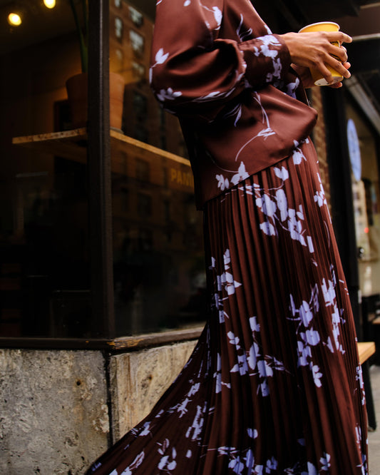 Claudia Pleated Skirt-Upstate Floral Espresso