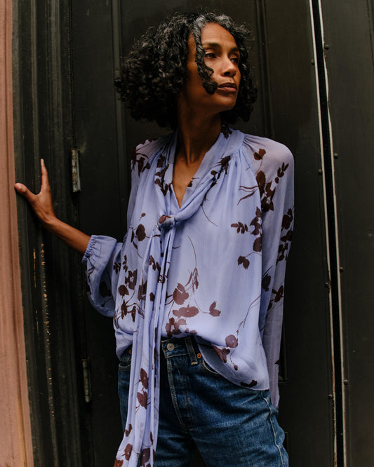 Alma Long Sleeve Blouse-Upstate Floral In Blue Mist