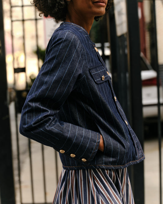 Renata Denim Jacket-Bluebell Stripe