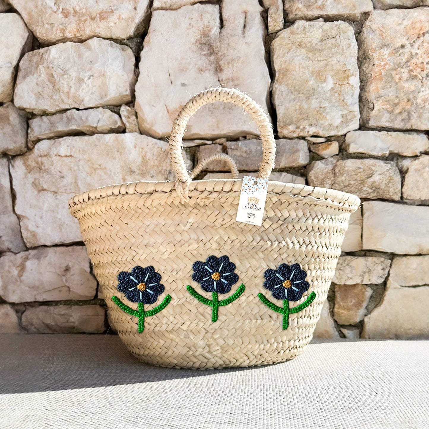 Handwoven Daisy Flower Basket - Stylish Summer bag: Medium
