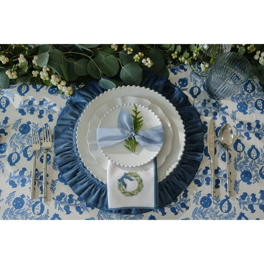 Blue Velvet Ruffle Placemat - Set of 2