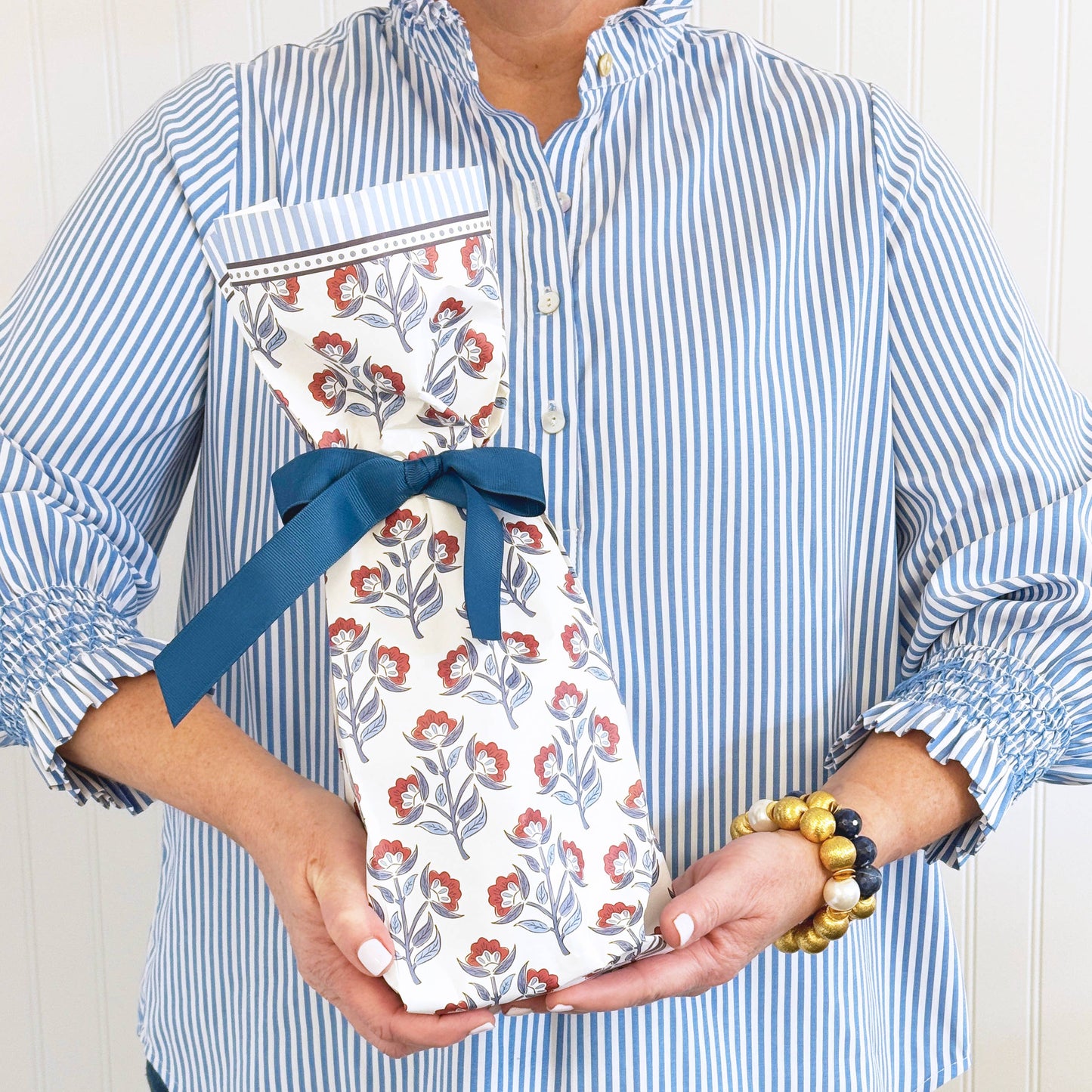 Paper Wine Bags | Red Floral Block Print