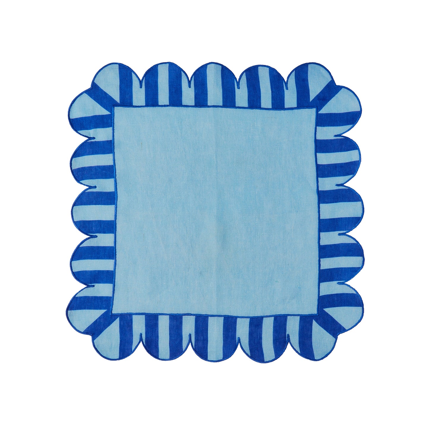 Jardin Embroidered Linen Scalloped Stripe Napkins with Color Backing in Blue (Set of 4)