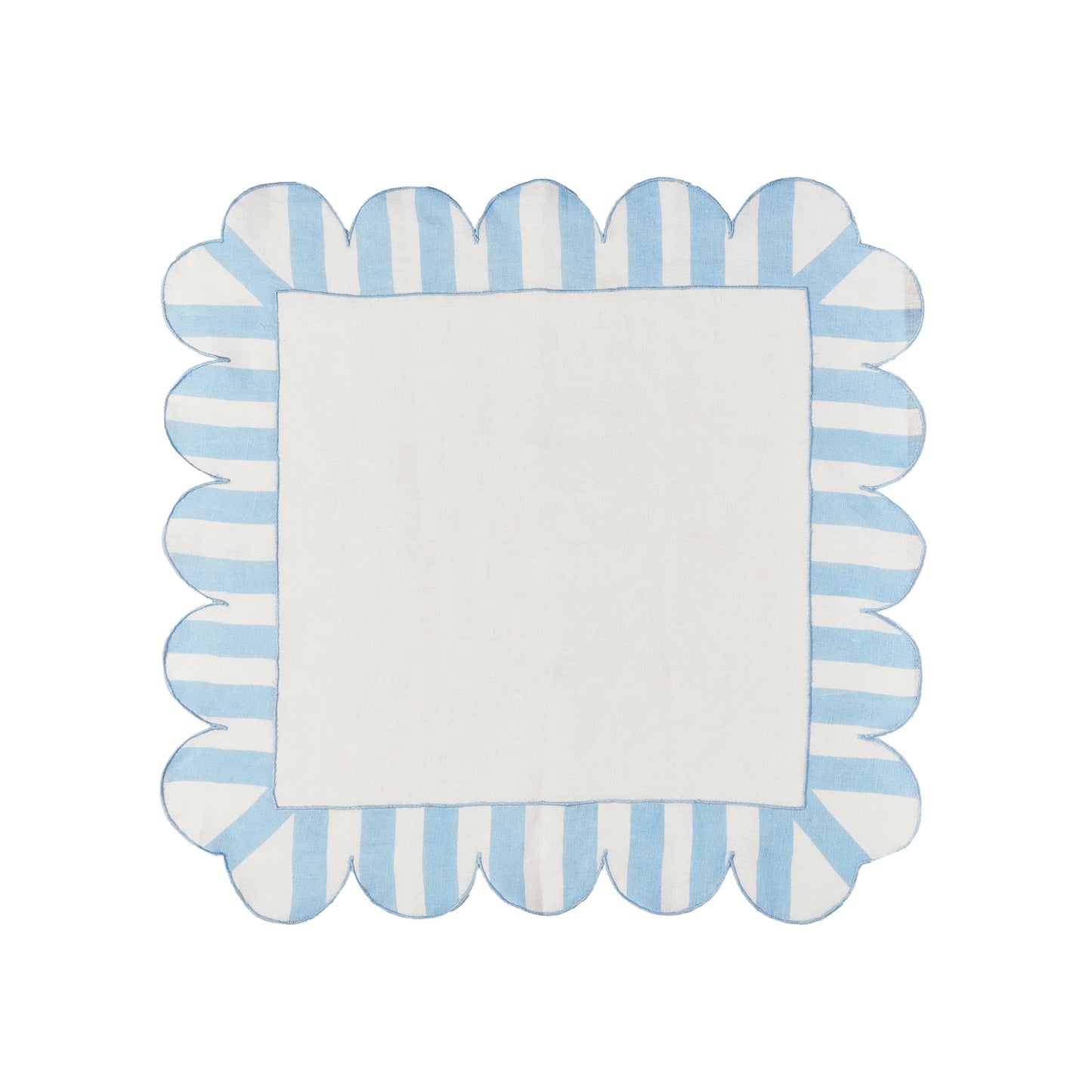 Blue Jardin Embroidered Linen Scalloped Stripe Napkins (Set of 4)