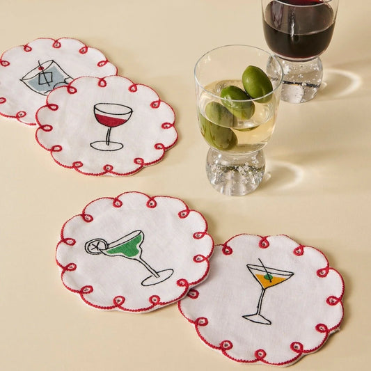 Fête Embroidered Linen Coasters (Set of 4)