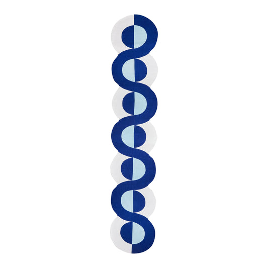 Blue Bauhaus Linen Embroidered Runner