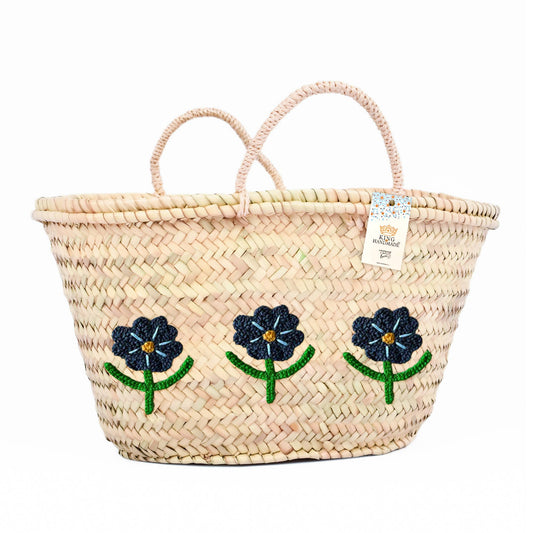 Handwoven Daisy Flower Basket - Stylish Summer bag: Medium