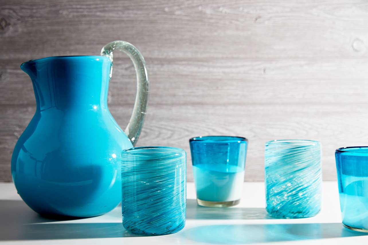 Handblown Glass Pitcher-Aqua