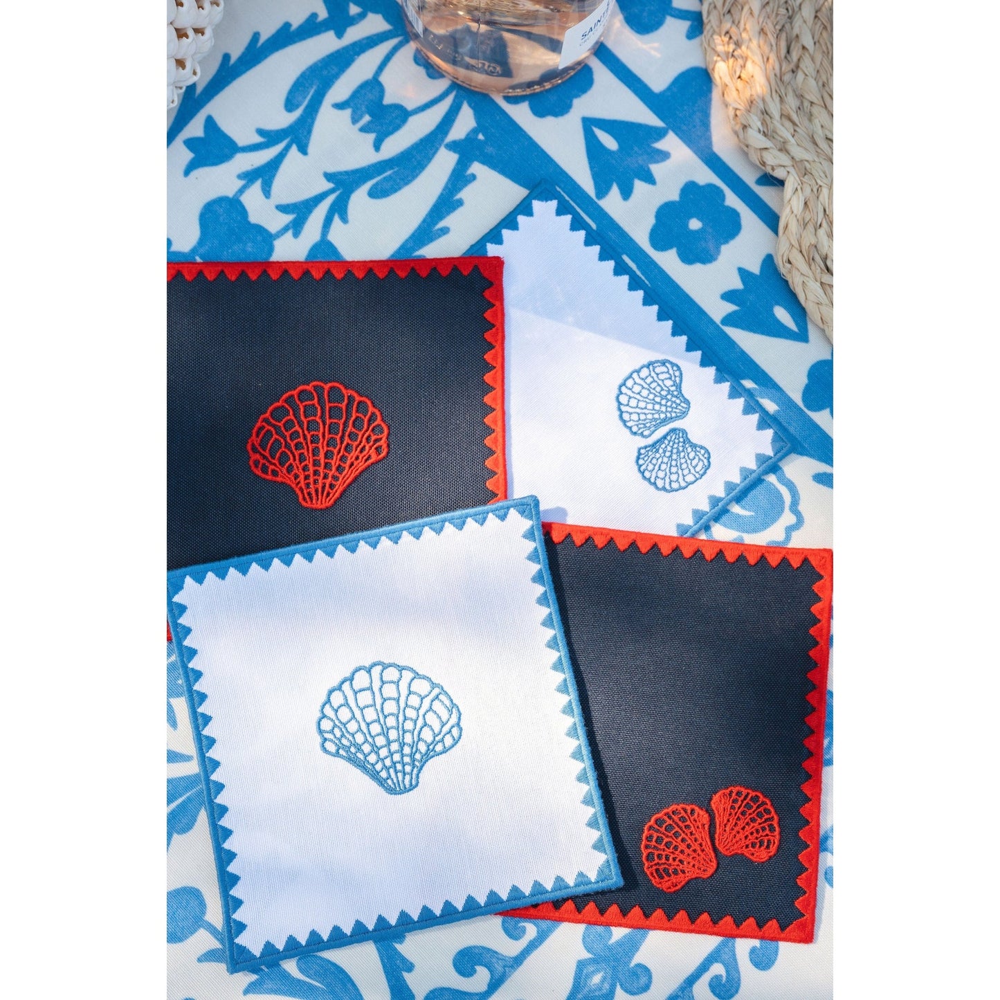 Cailini Coastal x Centre Pointe Aria Cocktail Napkins - Set of 4 in Provence Blue & White