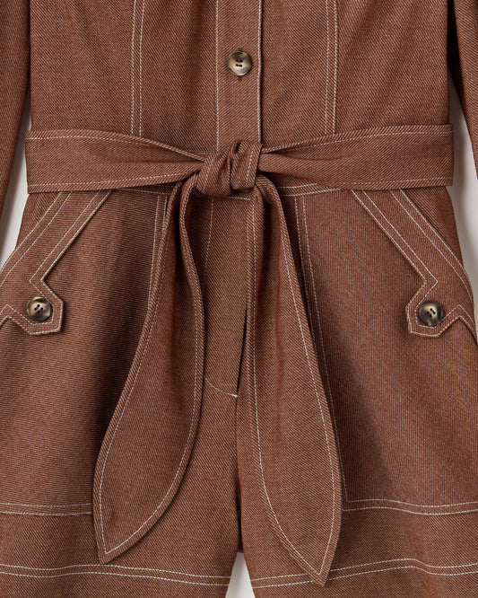 Rachel Long Sleeve Romper-Mocha