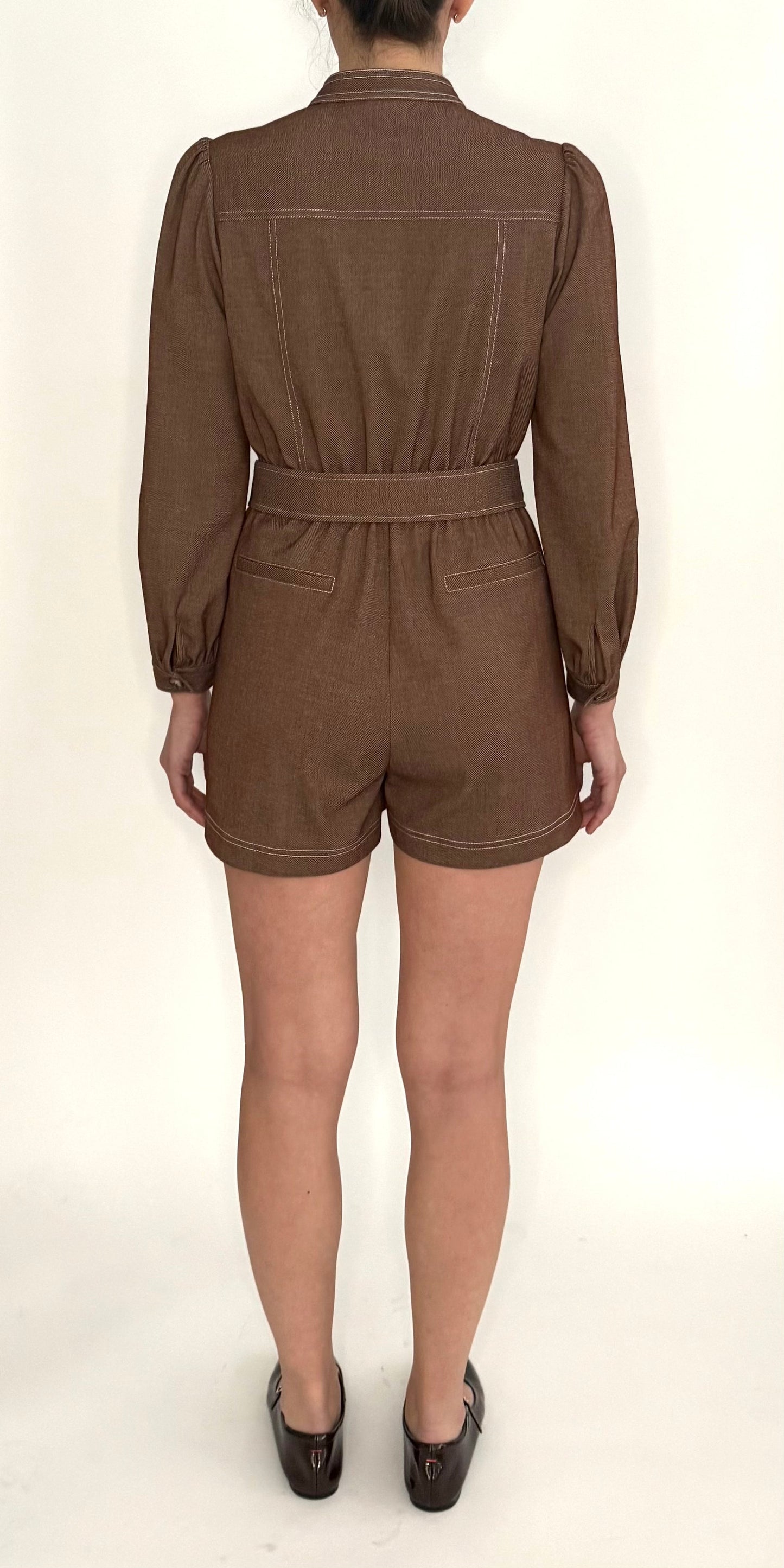 Rachel Long Sleeve Romper-Mocha