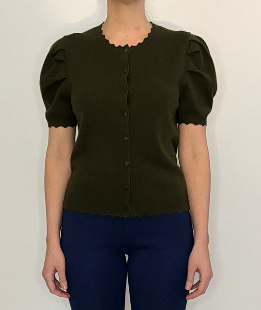 Lucy Puff Sleeve Cardigan-Olive
