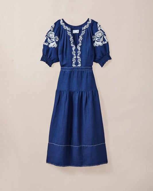 Lisette Midi Dress-Navy