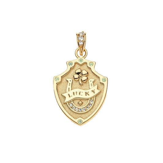 LUCKY Shield Pendant on 16-18" Classic Rolo Chain