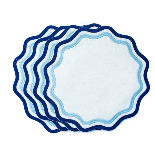 Blue Colorblock Embroidered Linen Placemats (Set of 4)