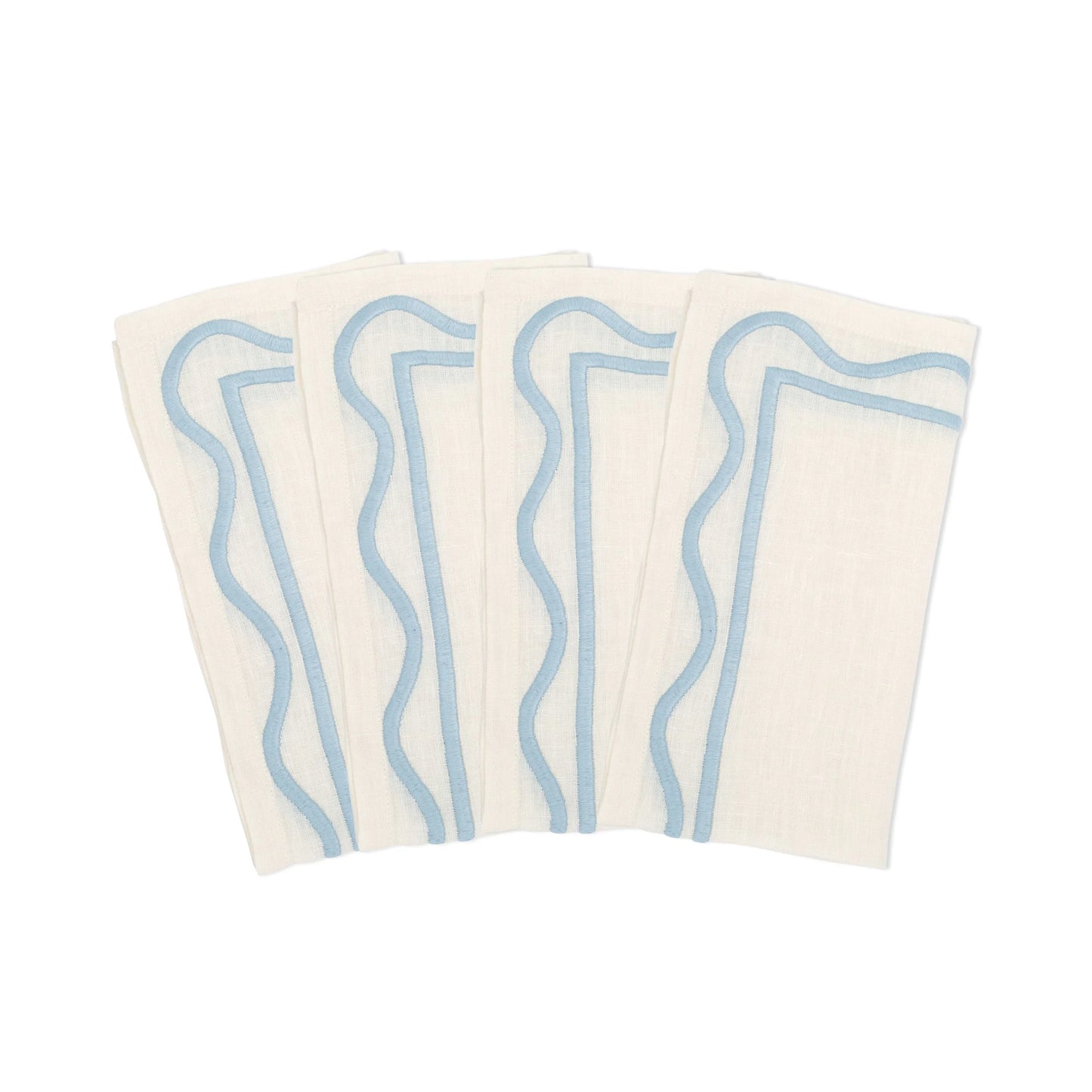 Blue Colorblock Embroidered Linen Napkins (Set of 4)