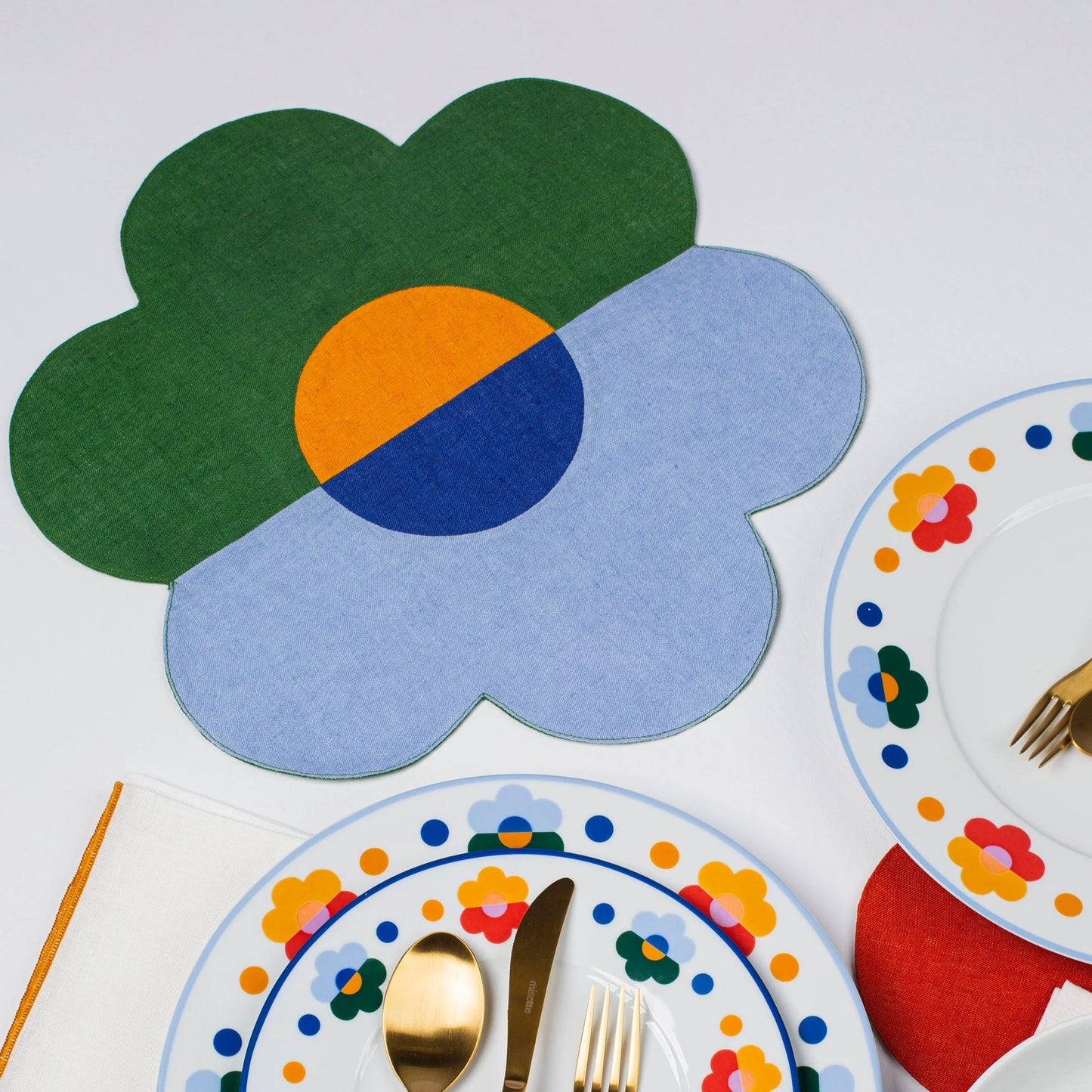 Floral Linen Patchwork Placemat in Green & Blue