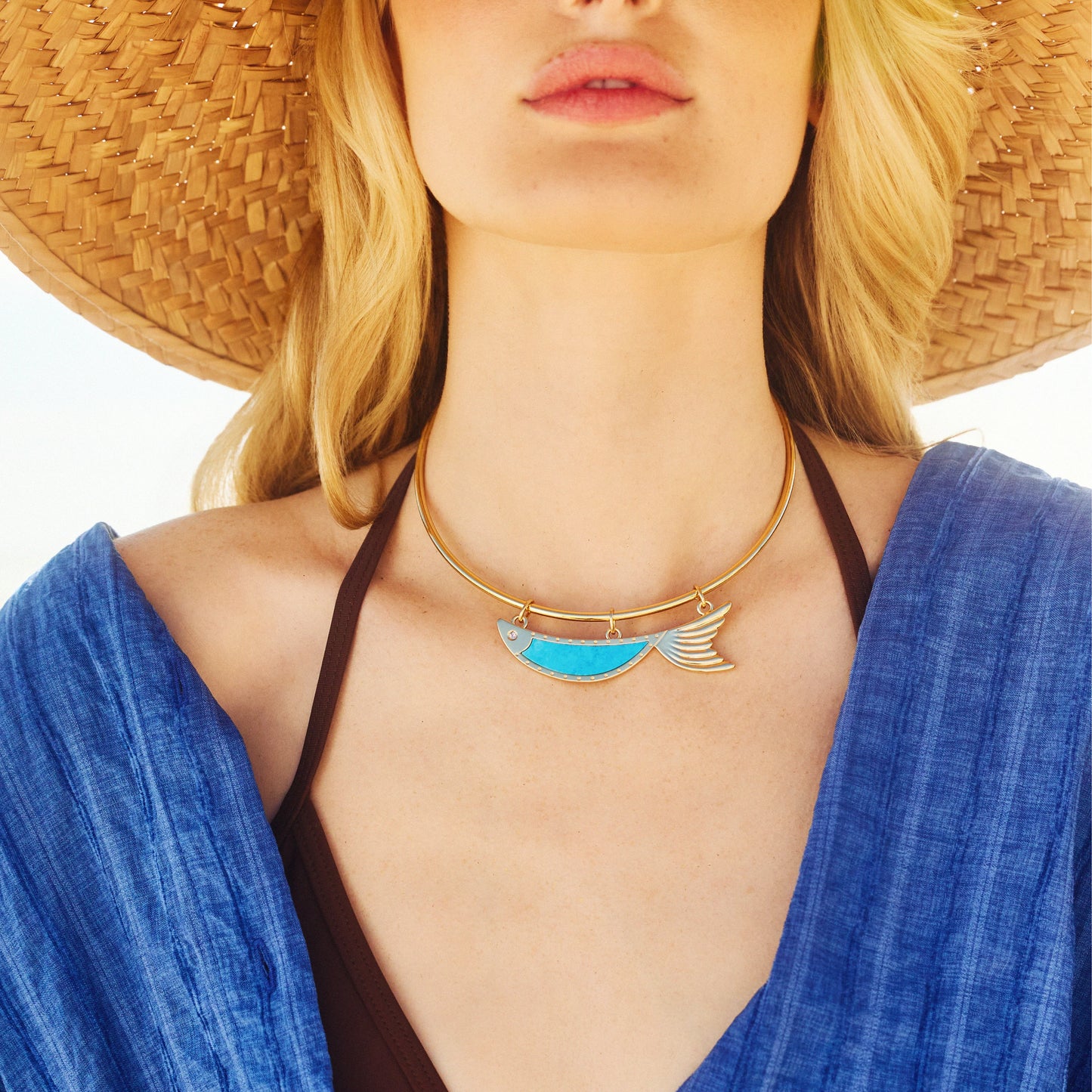 Keep on Swimming Fish Pendant in Turquoise on Neck Cuff