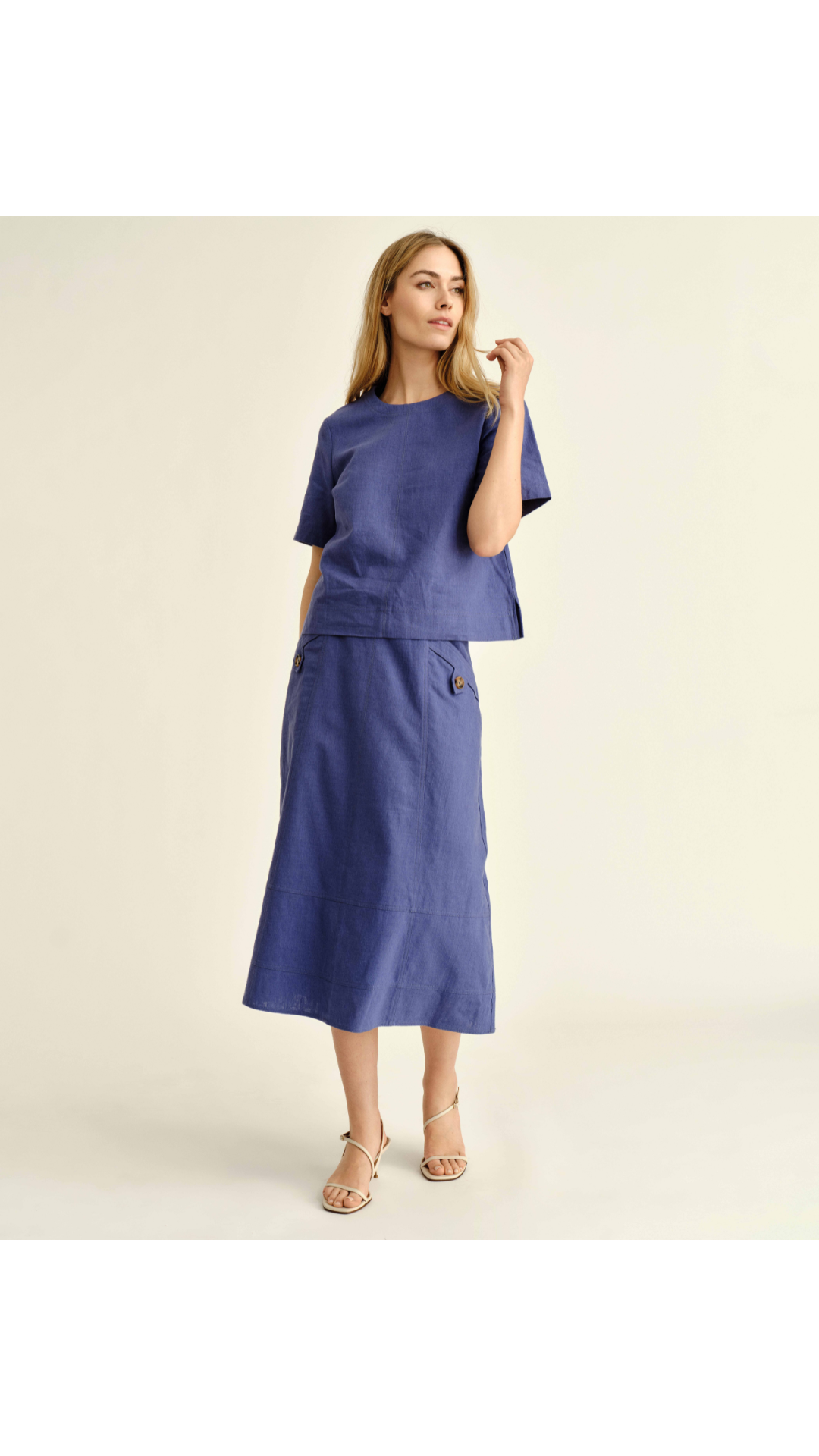 Alice Button Skirt-Coastal Indigo