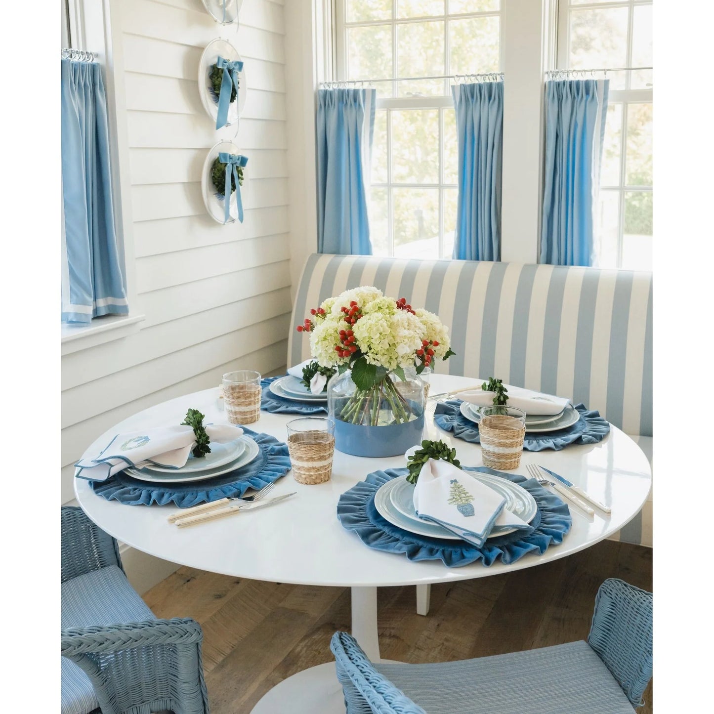 Blue Velvet Ruffle Placemat - Set of 2