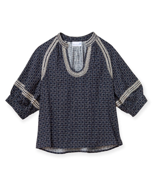 Eleanor Top-Seaglass Print-Midnight Blue