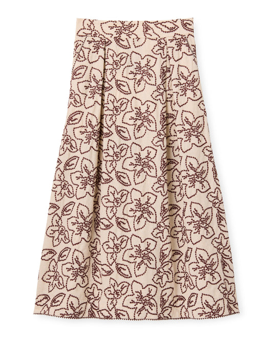 Bea Midi Skirt-Field Floral Embroidery