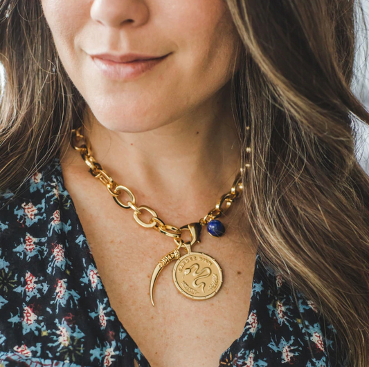 Chunky Link Chain with Lapis Bead