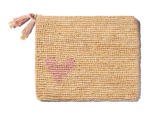 Heart Raffia Zip Pouch