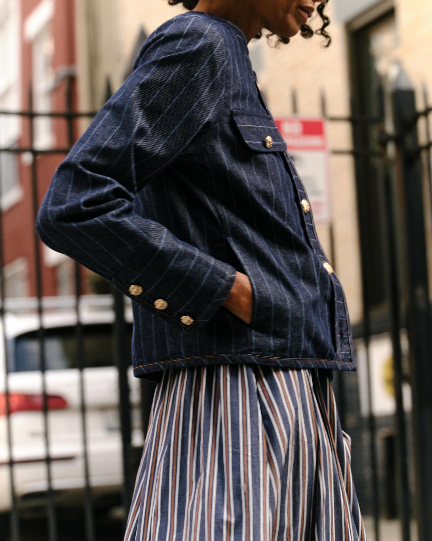 Renata Denim Jacket-Bluebell Stripe
