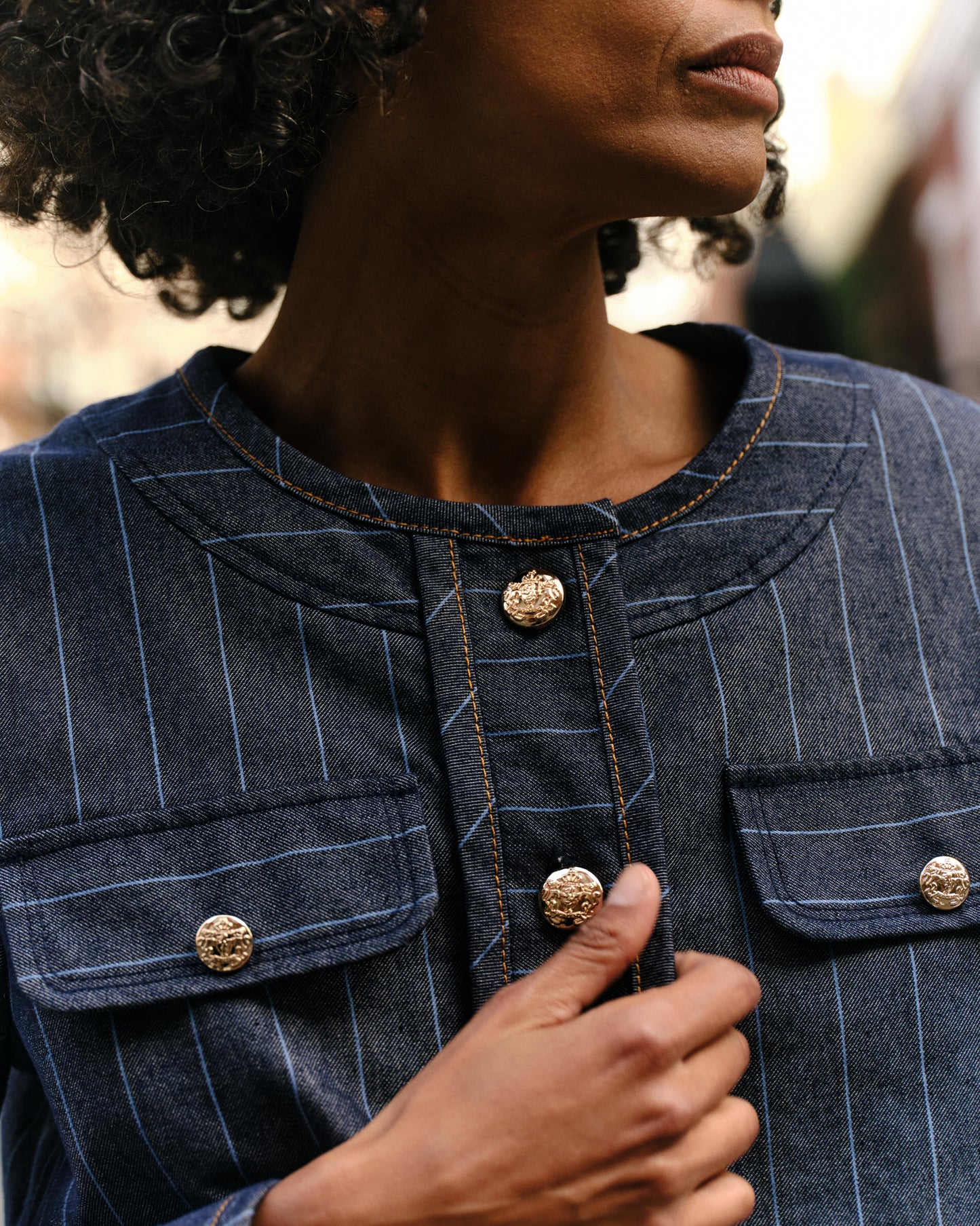 Renata Denim Jacket-Bluebell Stripe