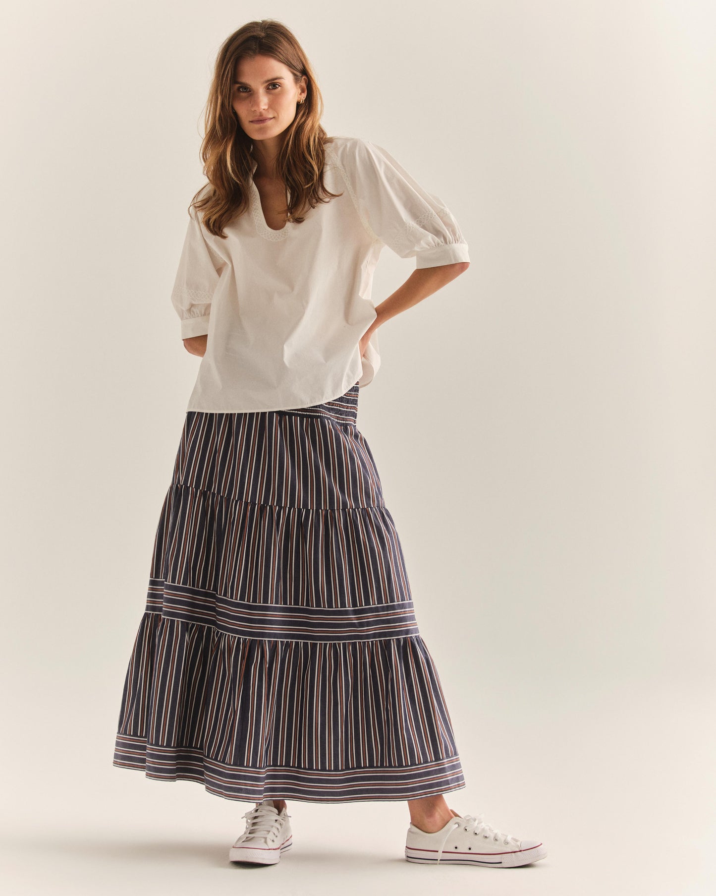 Kylie  Midi Skirt-Cartolina Navy Stripe