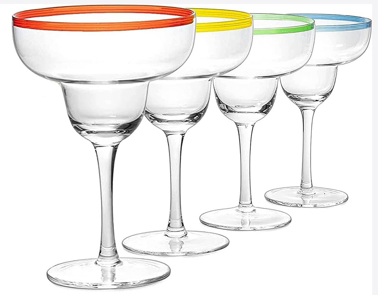 Margarita Colorful Glasses, Colored Rims Cocktail Glasses - Set of 4