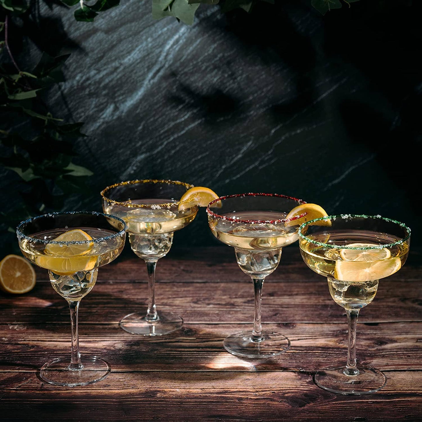 Margarita Colorful Glasses, Colored Rims Cocktail Glasses - Set of 4