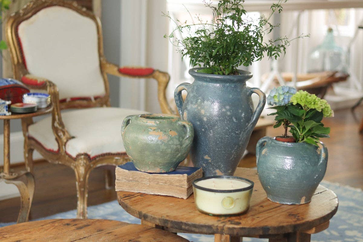 Found Blue/Green Tones Ceramic Confit Pot Vase Planter