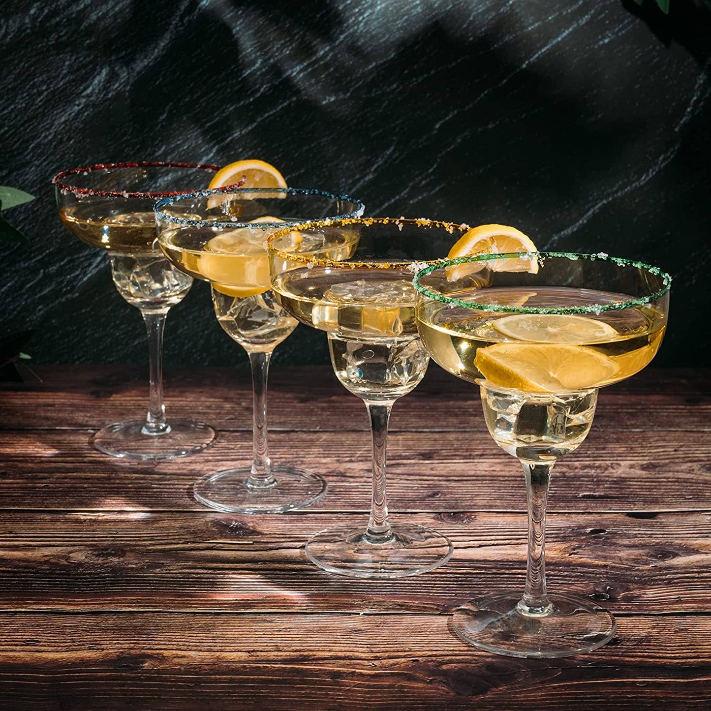 Margarita Colorful Glasses, Colored Rims Cocktail Glasses - Set of 4