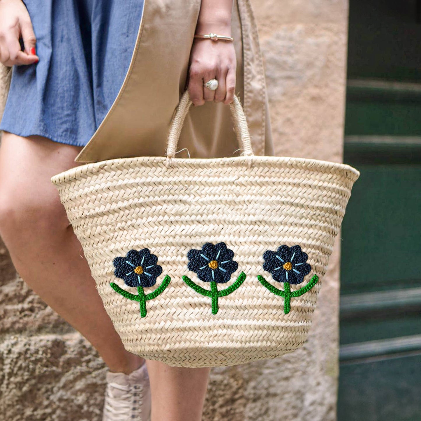 Handwoven Daisy Flower Basket - Stylish Summer bag: Medium