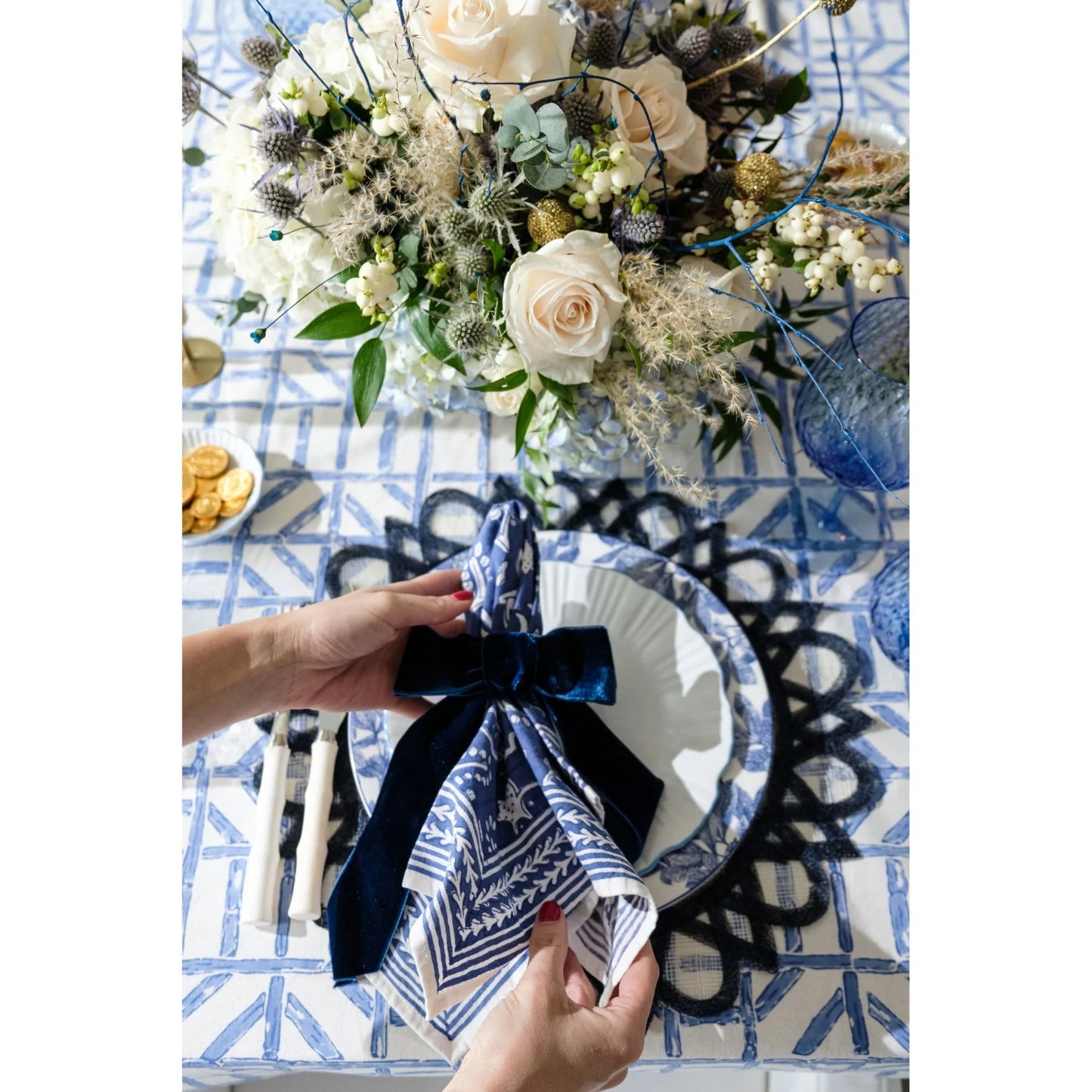 Navy Blue Velvet Bow - Set of 2