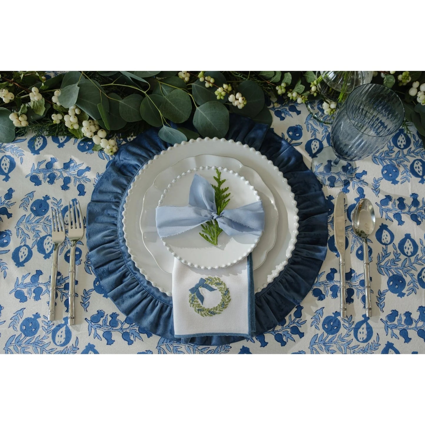 Blue Velvet Ruffle Placemat - Set of 2