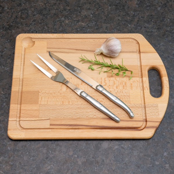 Jean Dubost Carving Set Stainless Steel and Carving Board