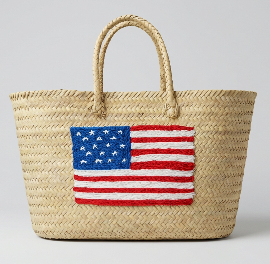 Moroccan Straw Tote with USA Flag – Beach & Market Bag