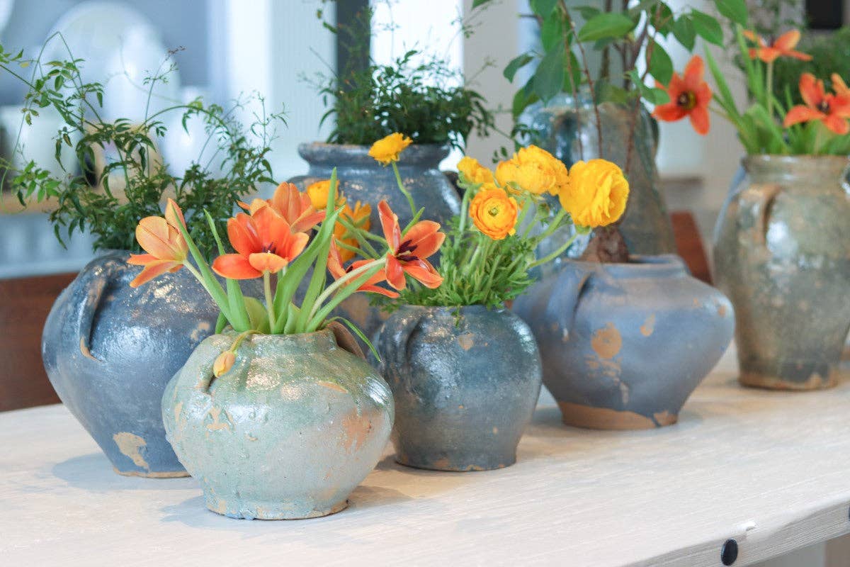 Found Blue/Green Tones Ceramic Confit Pot Vase Planter