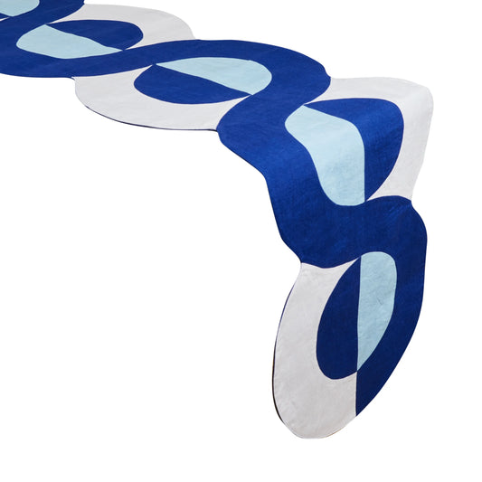 Blue Bauhaus Linen Embroidered Runner