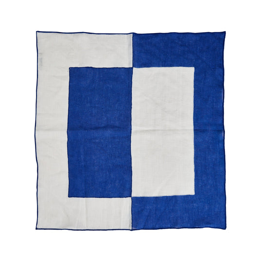 Blue Bauhaus Embroidered Linen Napkins (Set of 4)