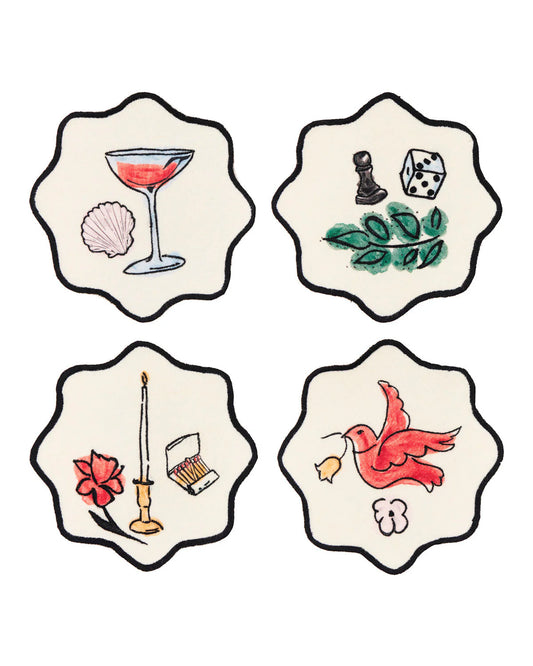 Salon Motif Embroidered Linen Coasters (Set of 4)