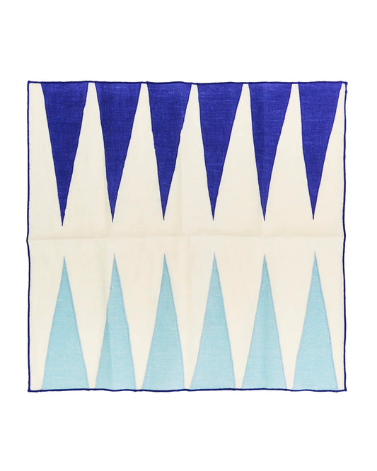 Blue Backgammon Embroidered Linen Napkins (Set of 4)