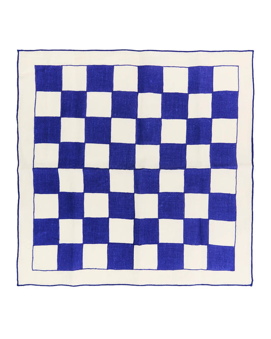 Blue Chessboard Linen Napkins (Set of 4)