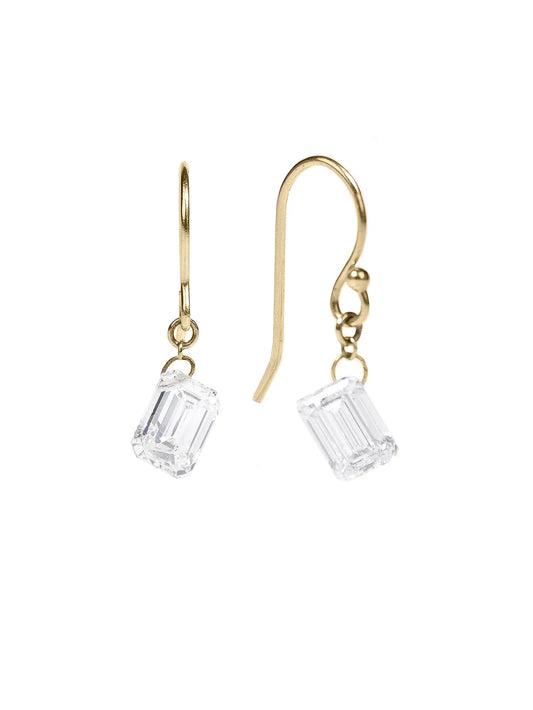 Emerald Cut Floating Diamond Earrings