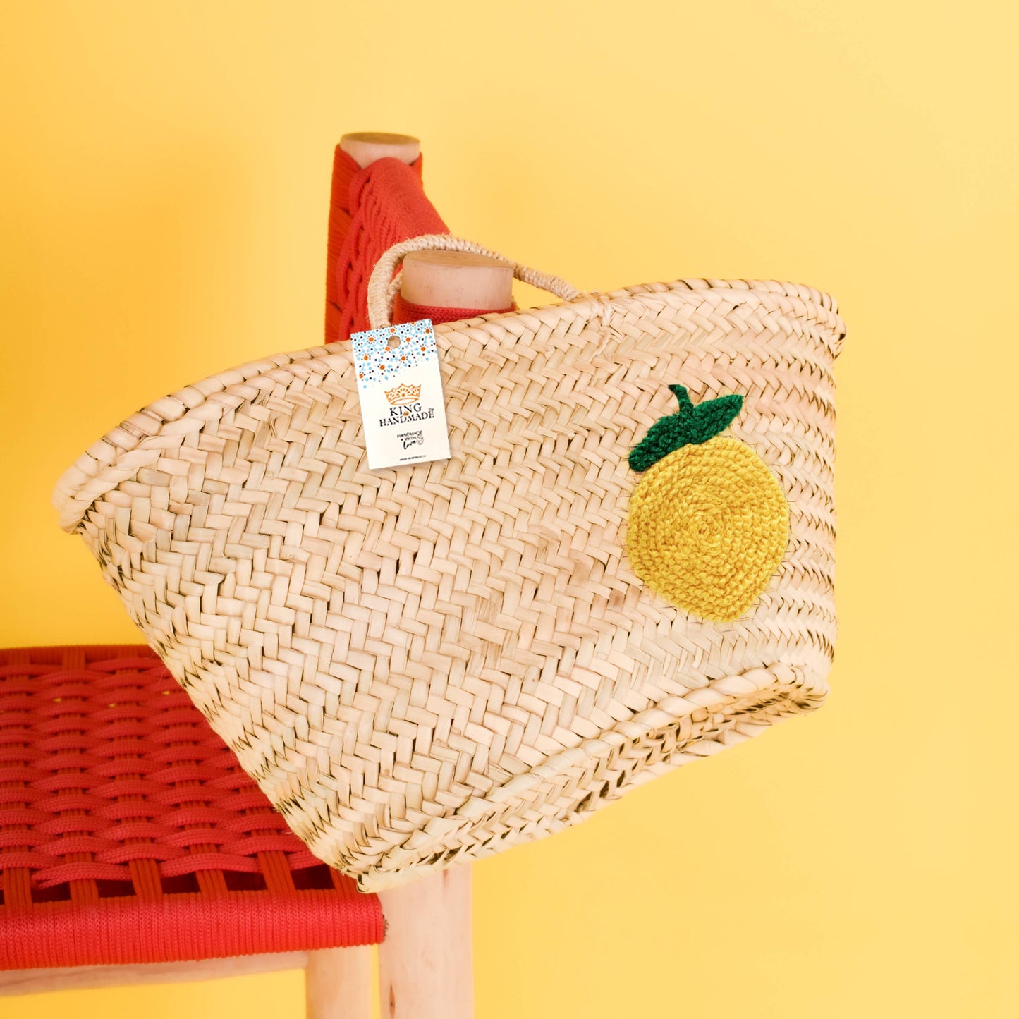 Lemon Straw Basket - Handwoven Summer Tote Bag: Small