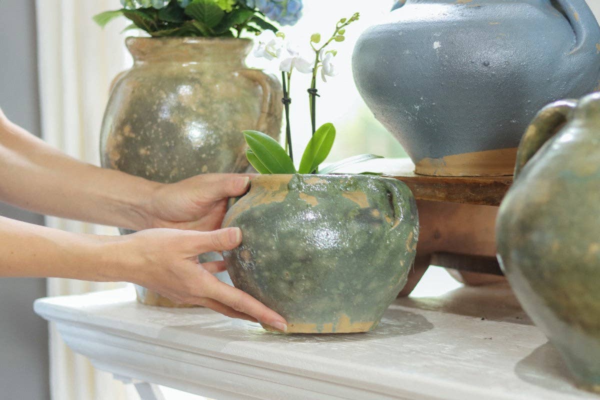 Found Blue/Green Tones Ceramic Confit Pot Vase Planter