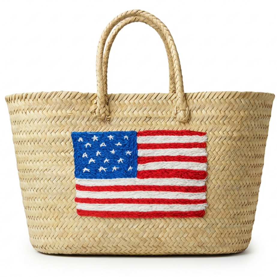 Moroccan Straw Tote with USA Flag – Beach & Market Bag